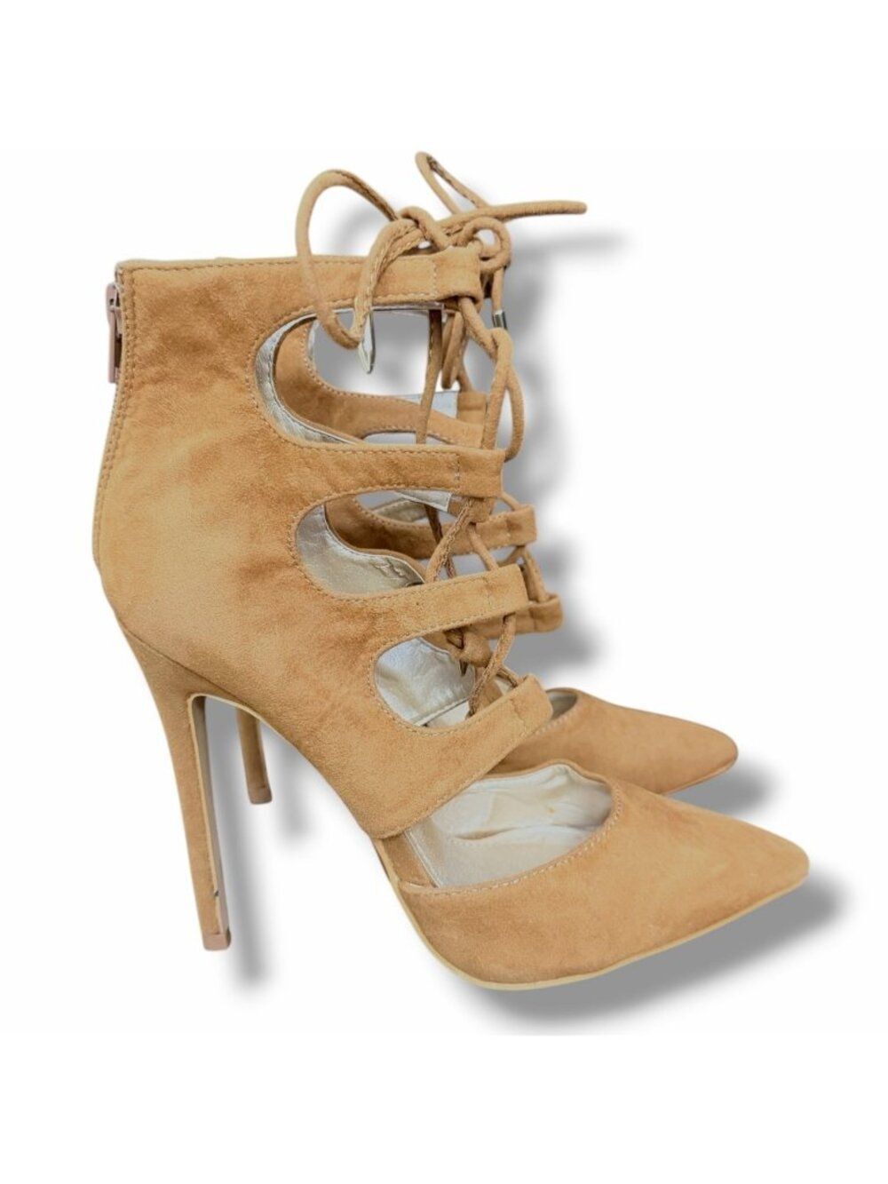 Shoe Republic LA Tan Suede Gladiator Styled Stiletto